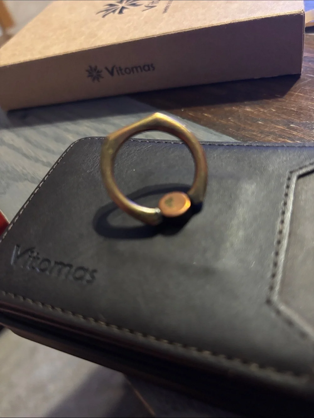 3/$20 - Vitomas Brown Leather Wallet Ring iPhone 15 Case